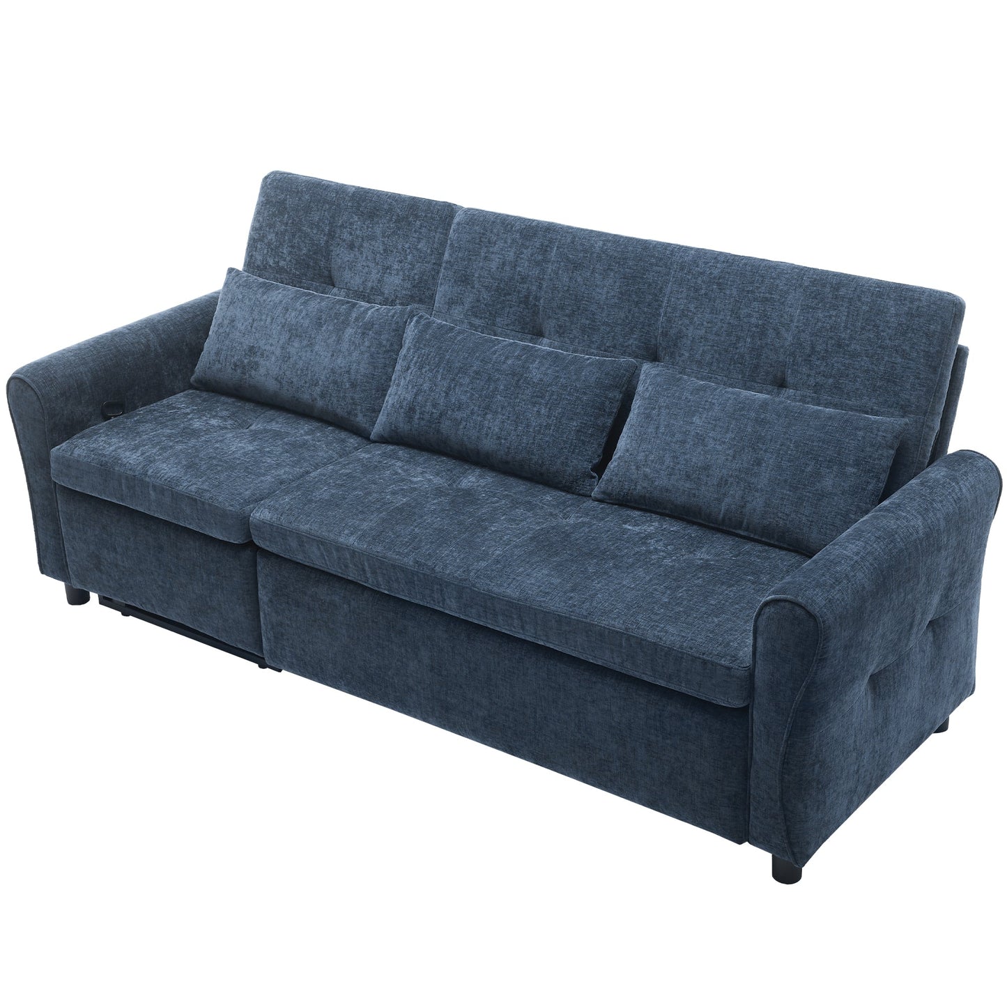 NEW 2-in-1 Sofa 82' Three-seater Sofa with Sofa Bed and Reversible Recliner, Blue Chenille