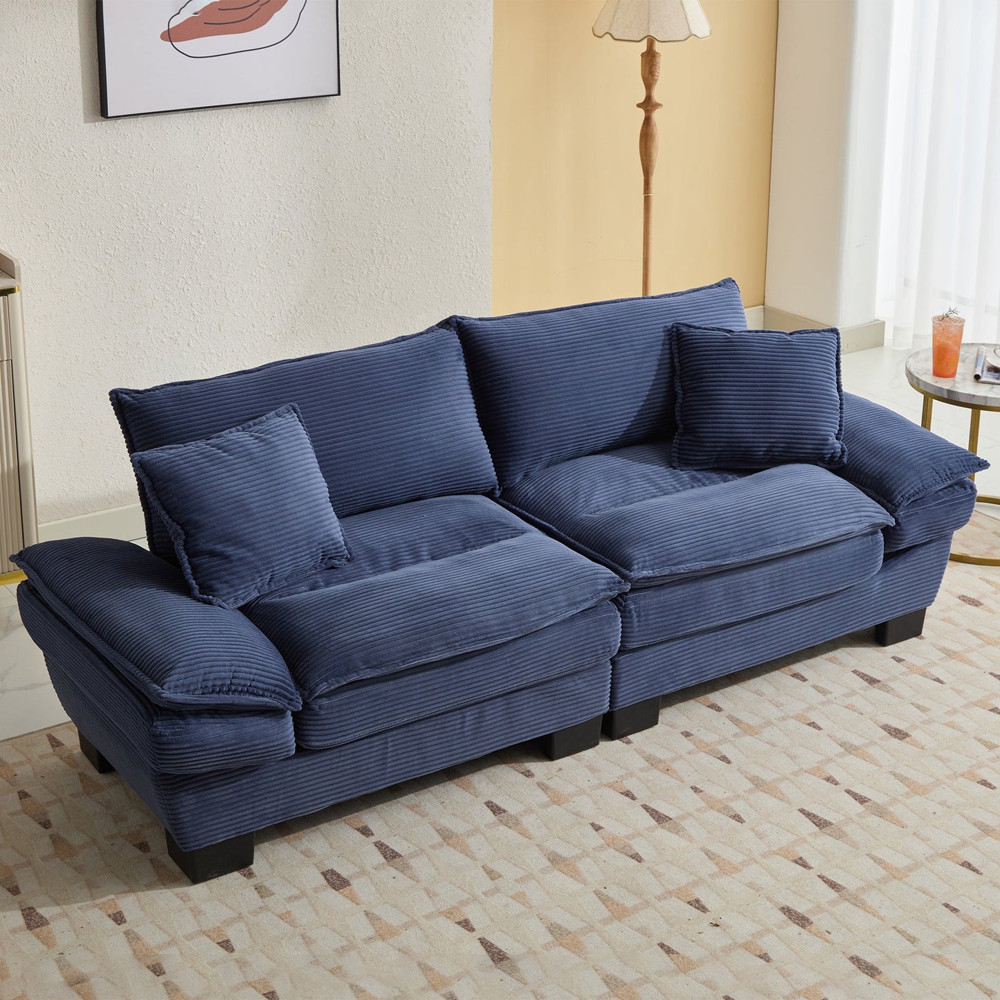 NEW Corduroy Sofa Sleeper Couch Loveseat Sofa with Pillows Comfy Upholstered Deep Seat Sofa for Bedroom,Living Room,Apartment,Office,Dorm-Blue Corduroy