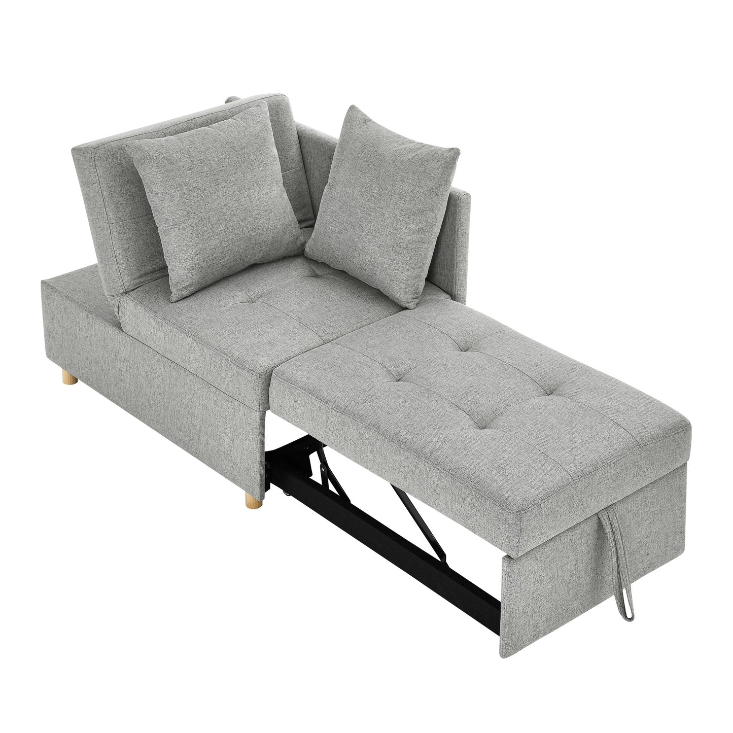 NEW Grey Modern Linen Fabric Convertible Sleeper Sofa Chair Adjustable Backrest Recliner with Pullout Sofa Bed with Wheels
