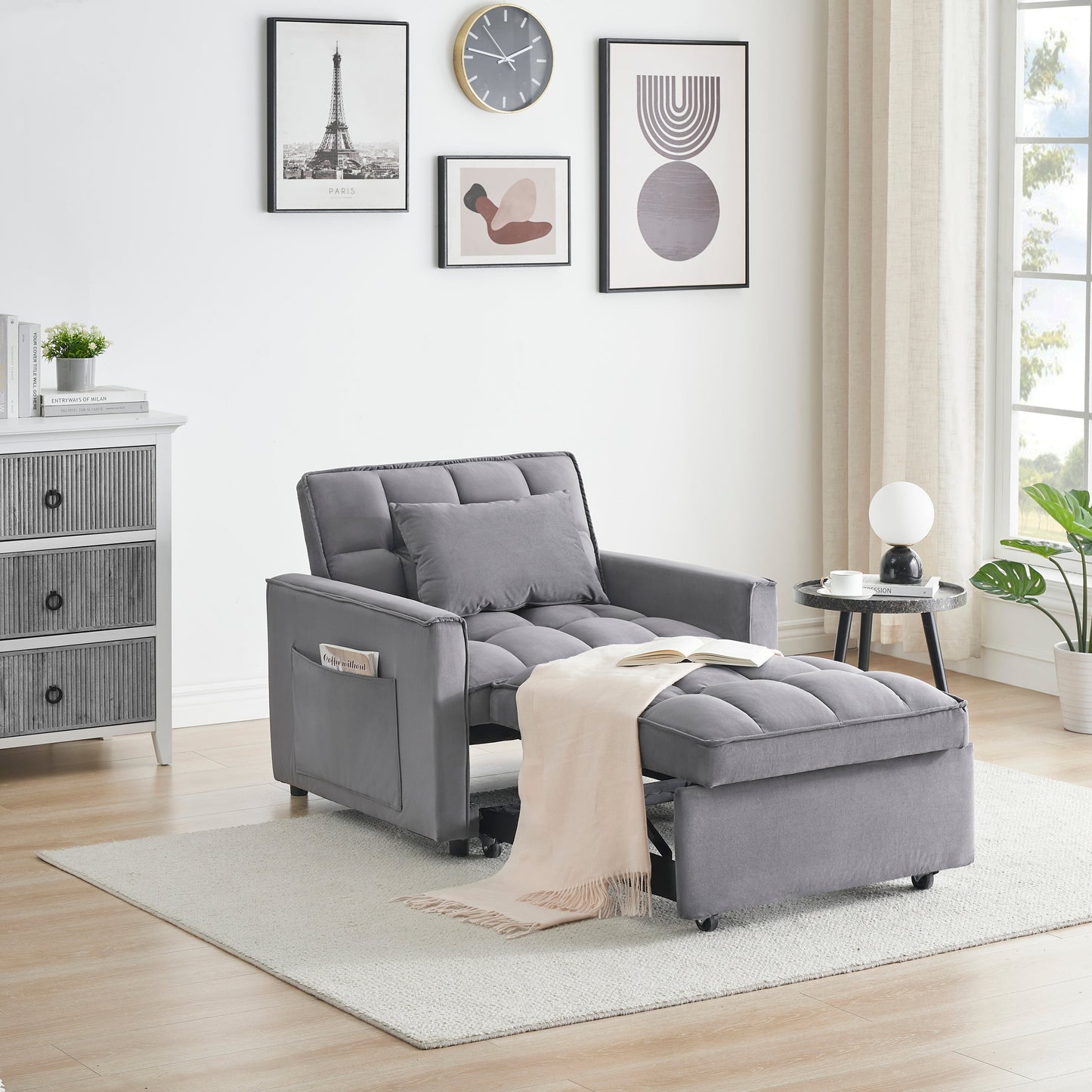 NEW Sofa bed chair 3 in 1 convertible, recliner, single recliner, suitable for small Spaces with adjustable back black  dark grey
