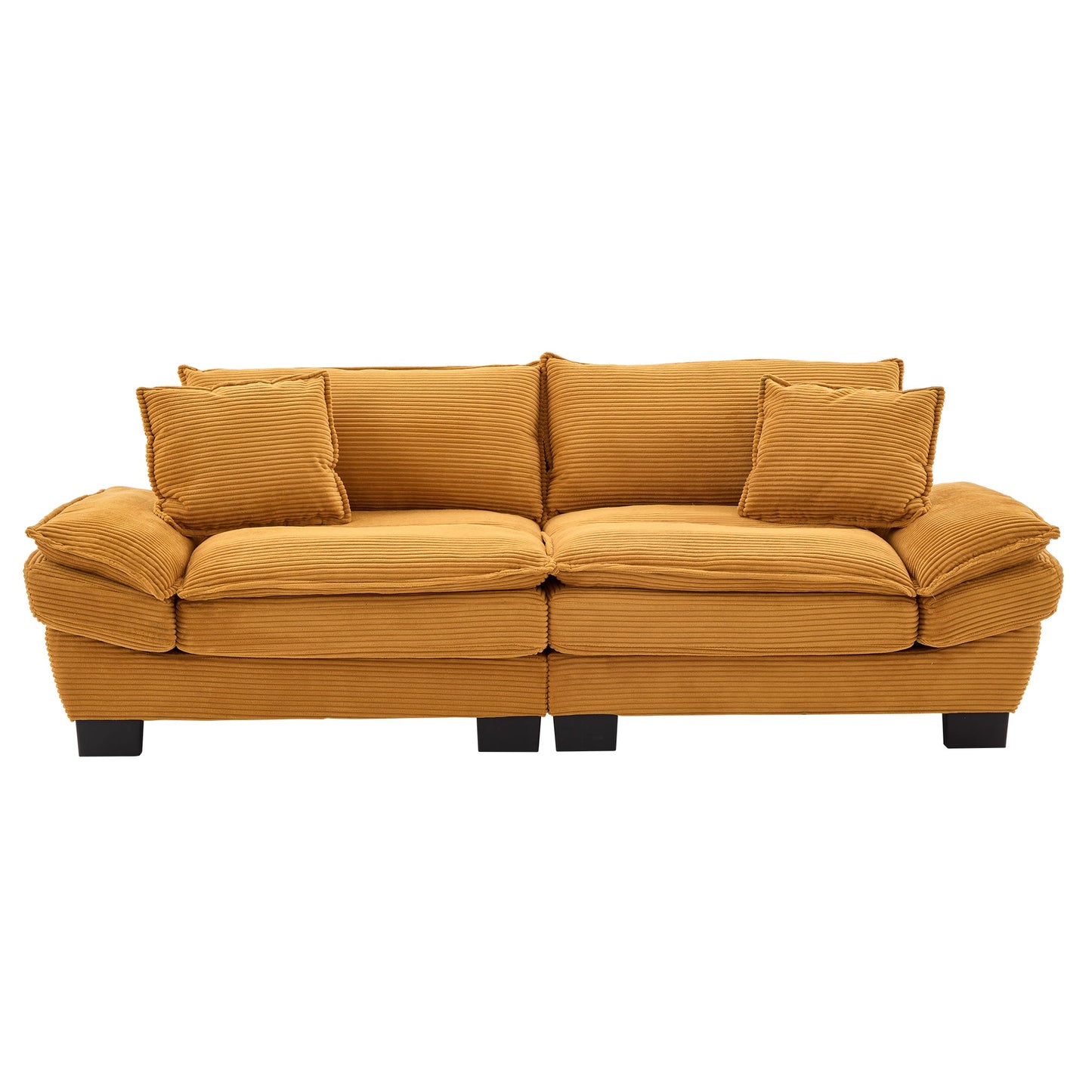 NEW Comfy Upholstered Deep Seat Yellow Corduroy Sleeper Couch Loveseat Sofa with Pillows