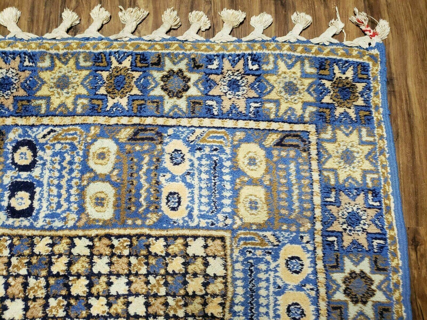 USED 7' X 10' 5" Handmade Moroccan Urban Rabat Wool Carpet Blue Area Rug