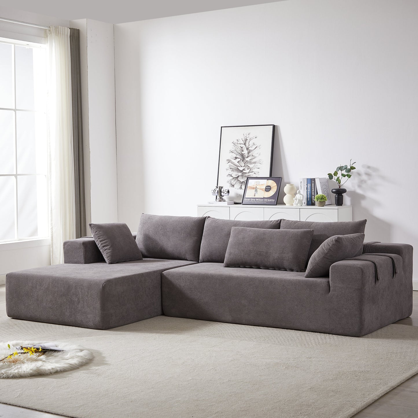 NEW Modern Chenille Upholstered Sectional Sofa Couch Set,Modular 108' L Shaped Sectional Living Room Sofa Set With 6 Pillows,Free Combination Sofa Couch for Living Room,Bedroom(Left Chaise)W834P240001
