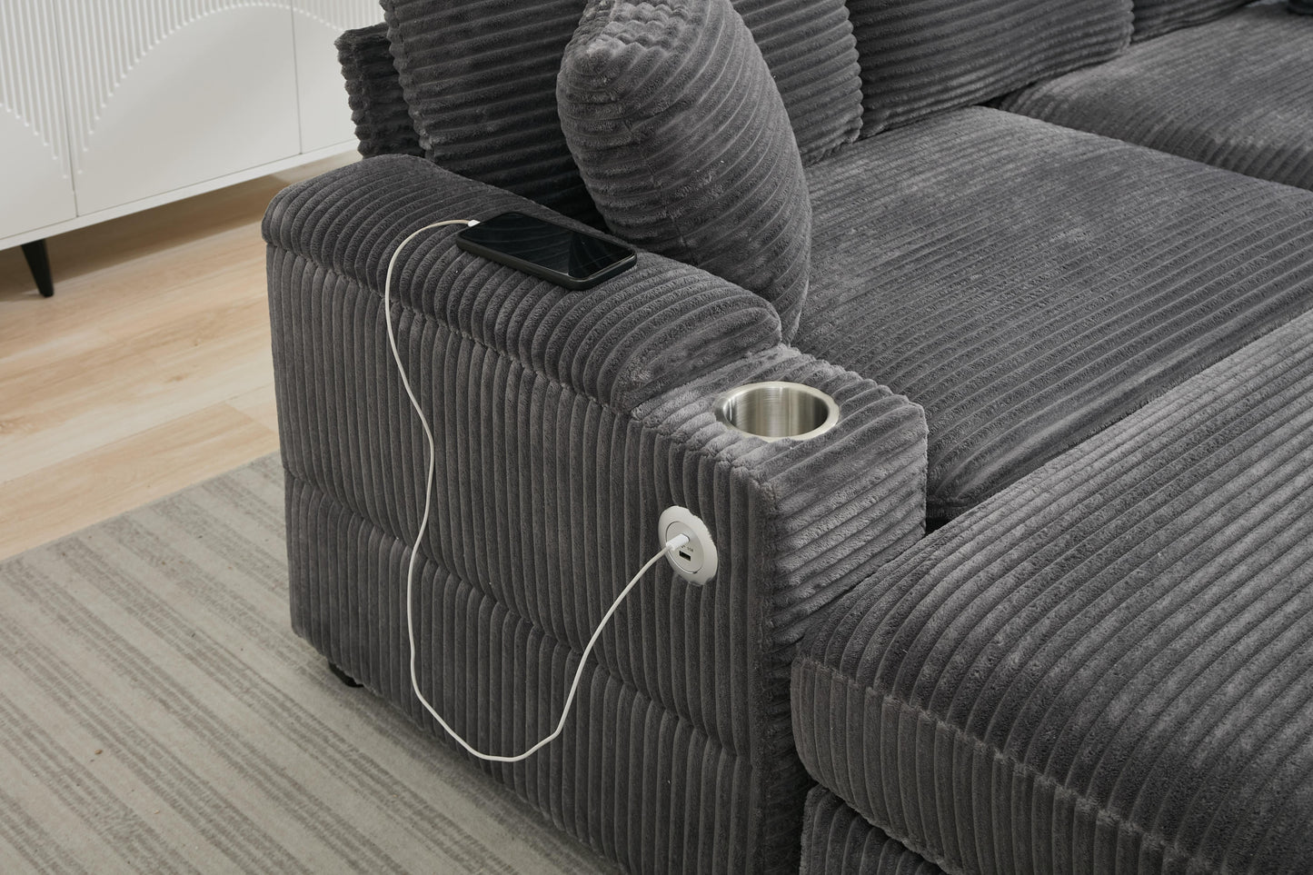 NEW Combination Modular Convertible Sectional Sofa Bed Set with Armrest Storage Stainless Steel Cup Holder USB