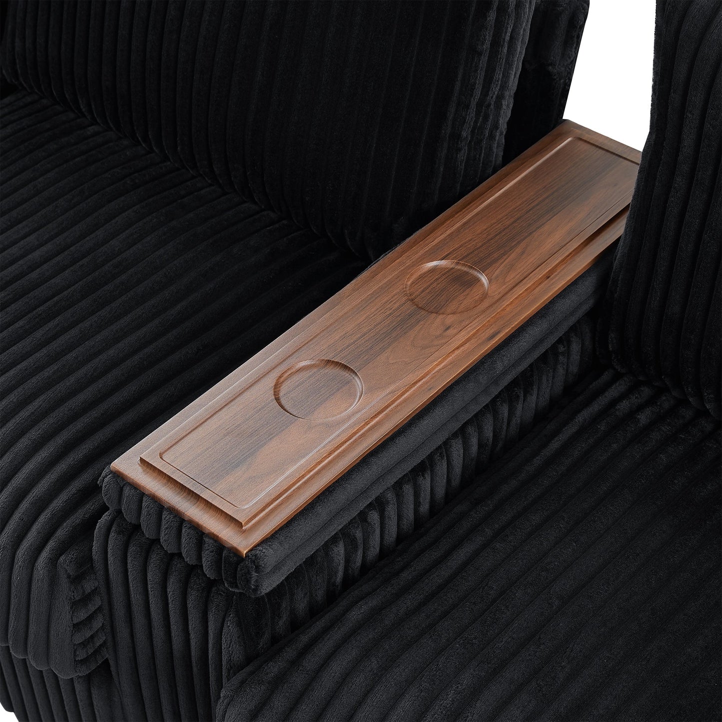 NEW Modern 4-Seater Black Corduroy Sofa Couch with USB Ports and Hidden Storage