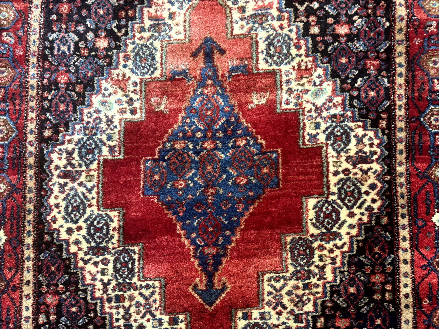USED Antique Persian Kurdish Senneh Rug 4x5 Tribal Carpet Wool Geometric Medallion