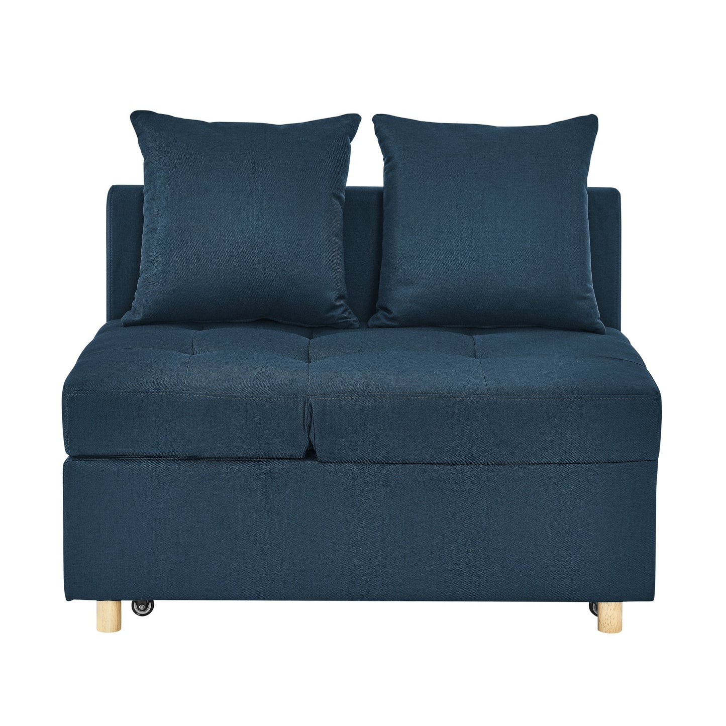 NEW Modern Blue Linen Fabric Convertible Sleeper Adjustable Backrest Couch Chair Recliner with Pullout Sofa Bed and Wheels