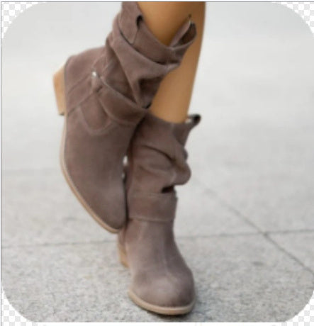 New Ins Pointed Toe Mid-calf Boots Fashion Suede Zipper Western Boot Winter Shoes For Women