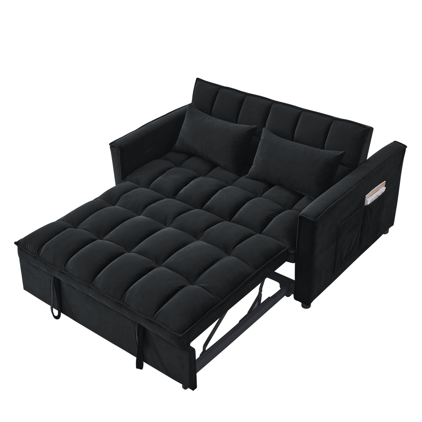 NEW Velvet Black Sleeper Convertible Sofa Recliner Bed 3-in-1 Adjustable Backrest 2-Seater