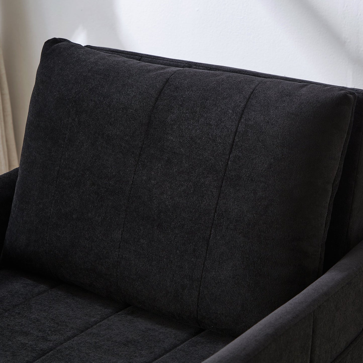 NEW Black Chenille Upholstered Convertible Sleeper Sofa with 5-Position Backrest Side Pockets Storage