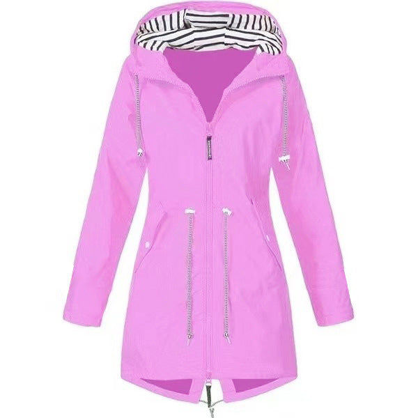 New Women's Waterproof Raincoat Casual Basic Outdoors Drawstring Trench Lightweight Drawstring Jackets Hiking Clothes For Women