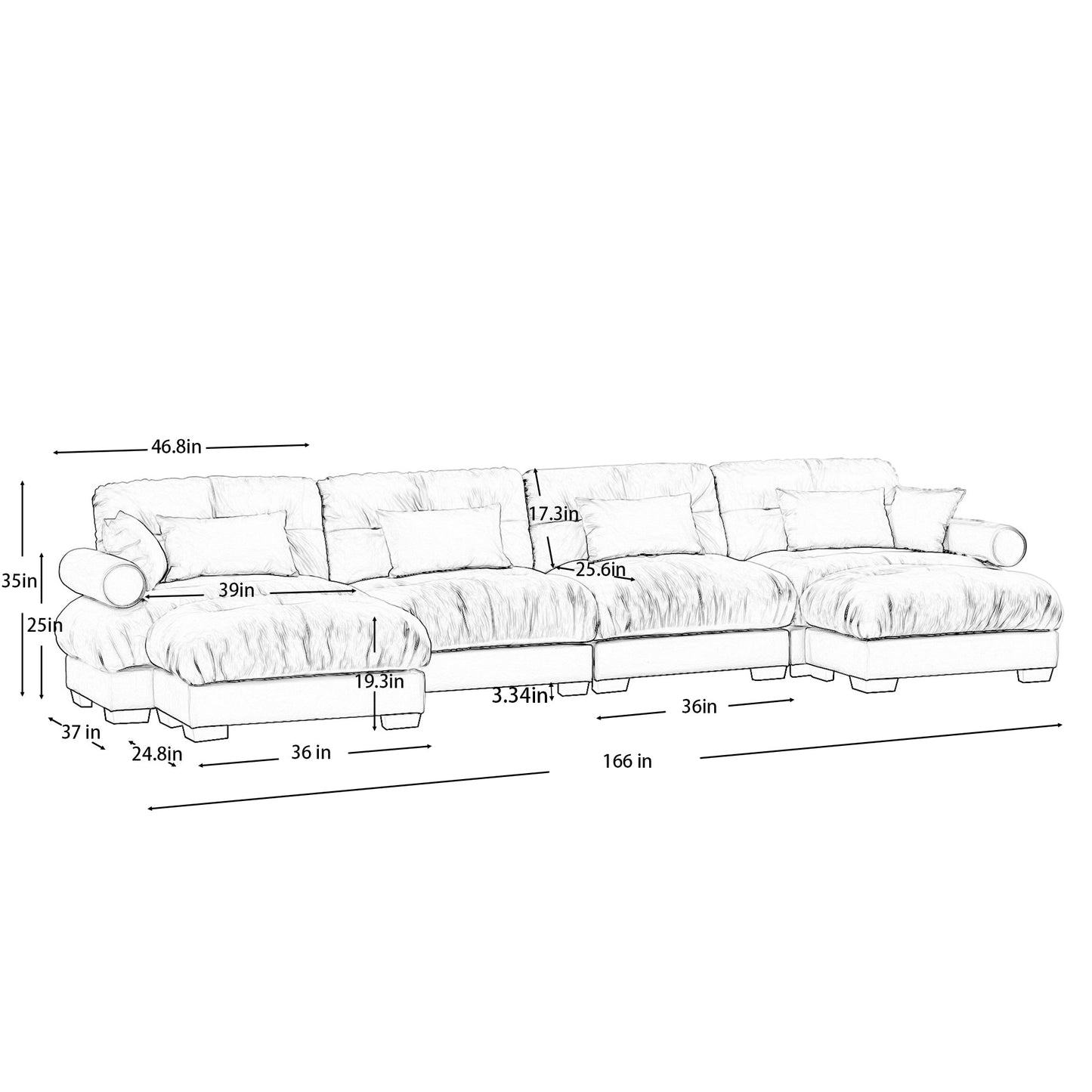 NEW Modern Velvet U Shaped Sectional Sofa Cloud Couch with Movable Ottomans and Bolstered Armrests in Camel