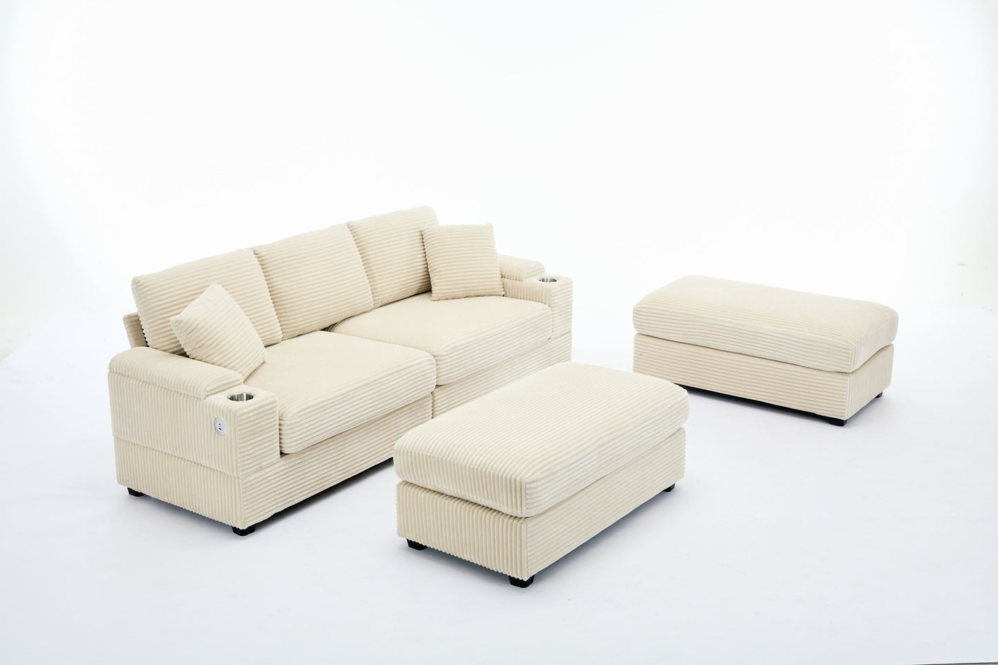 NEW Combination Modular Convertible Sectional Upholstered Deep Seat Sofa Bed Set with Armrest Storage Stainless Steel Cup Holders and USB Ports