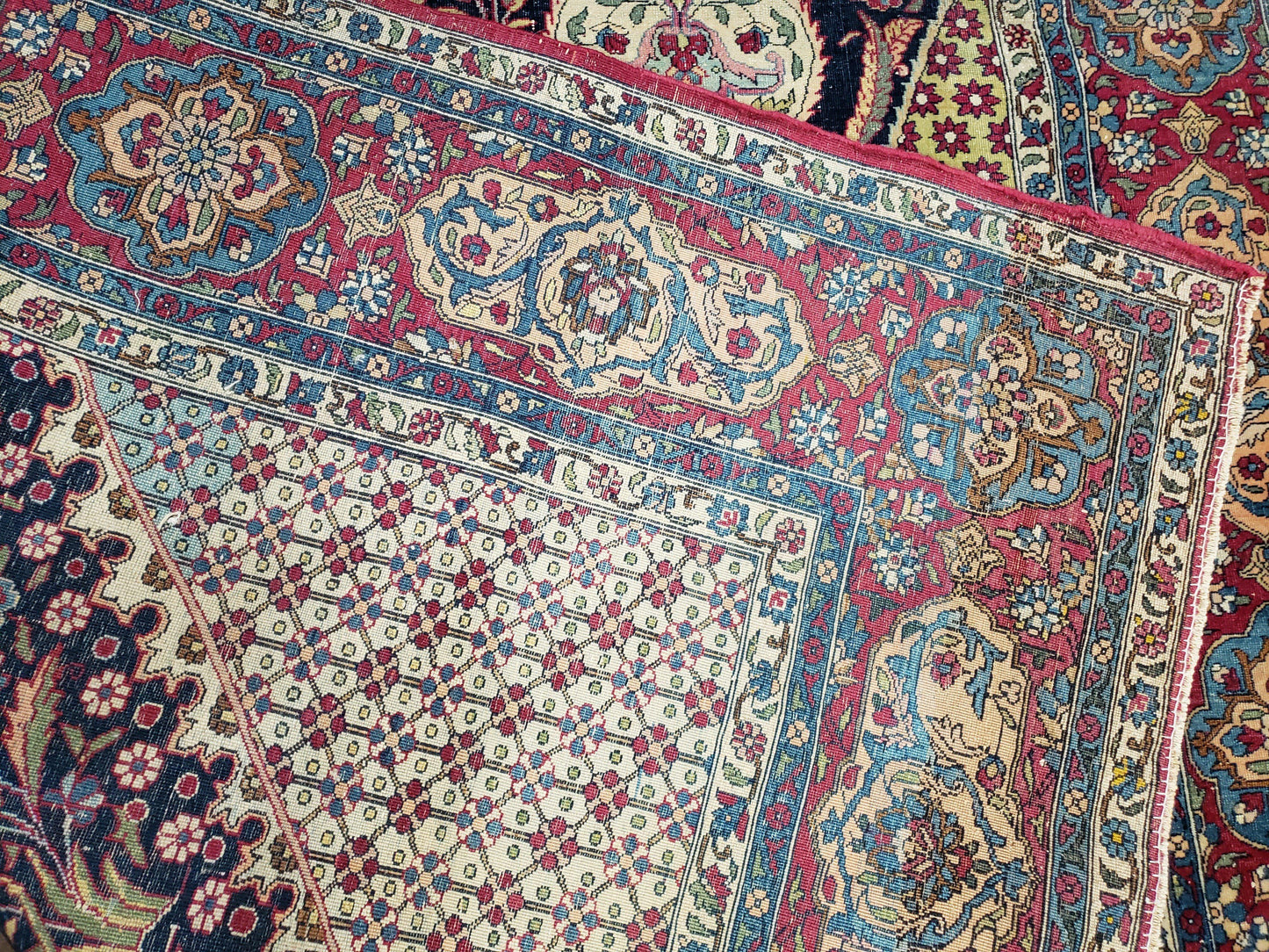 USED Antique Persian Tehran Rug 5x8, Midnight Blue and Red, Hand-Knotted, Wool