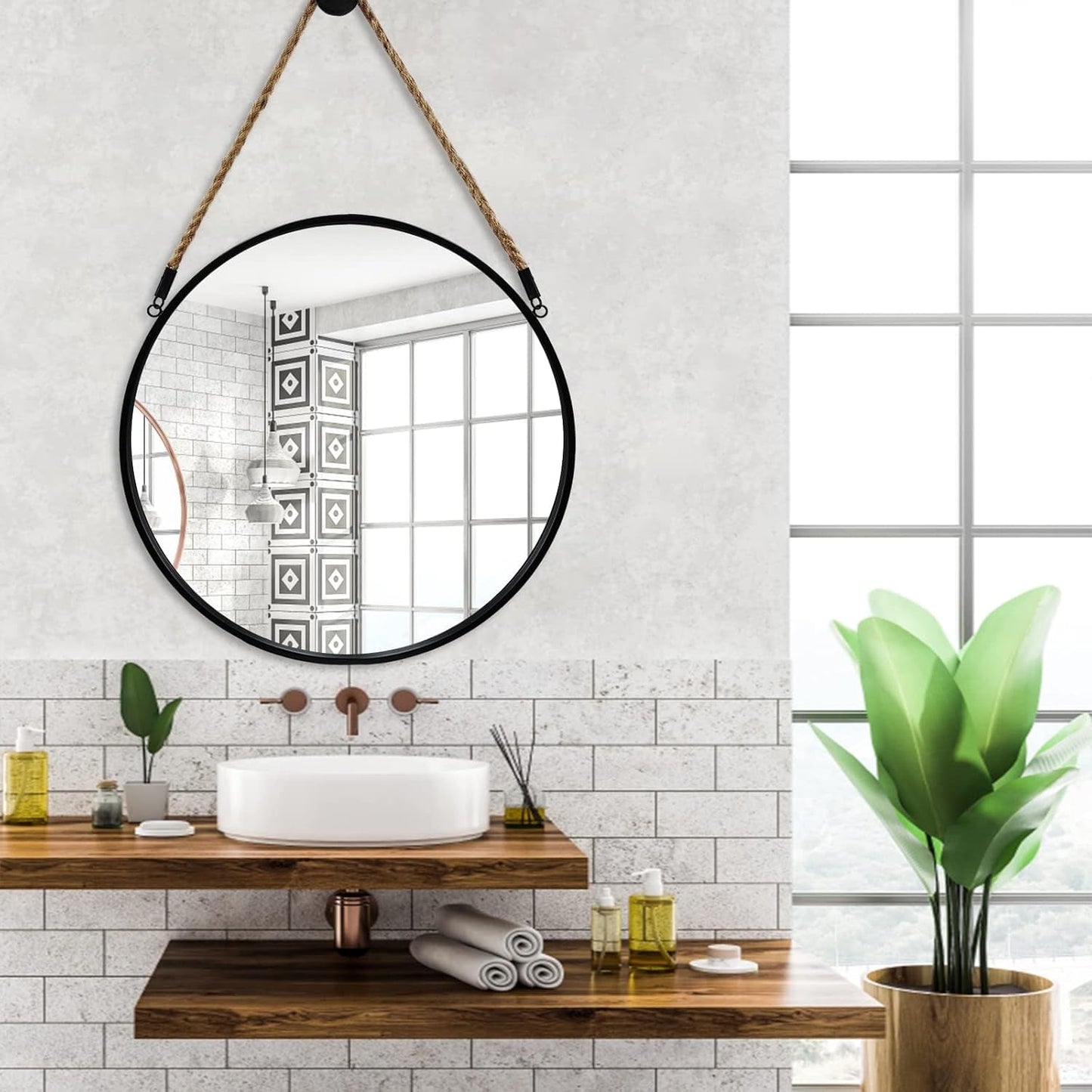 NEW 20 Inch Round Hanging Mirror Wall Mounted Classic