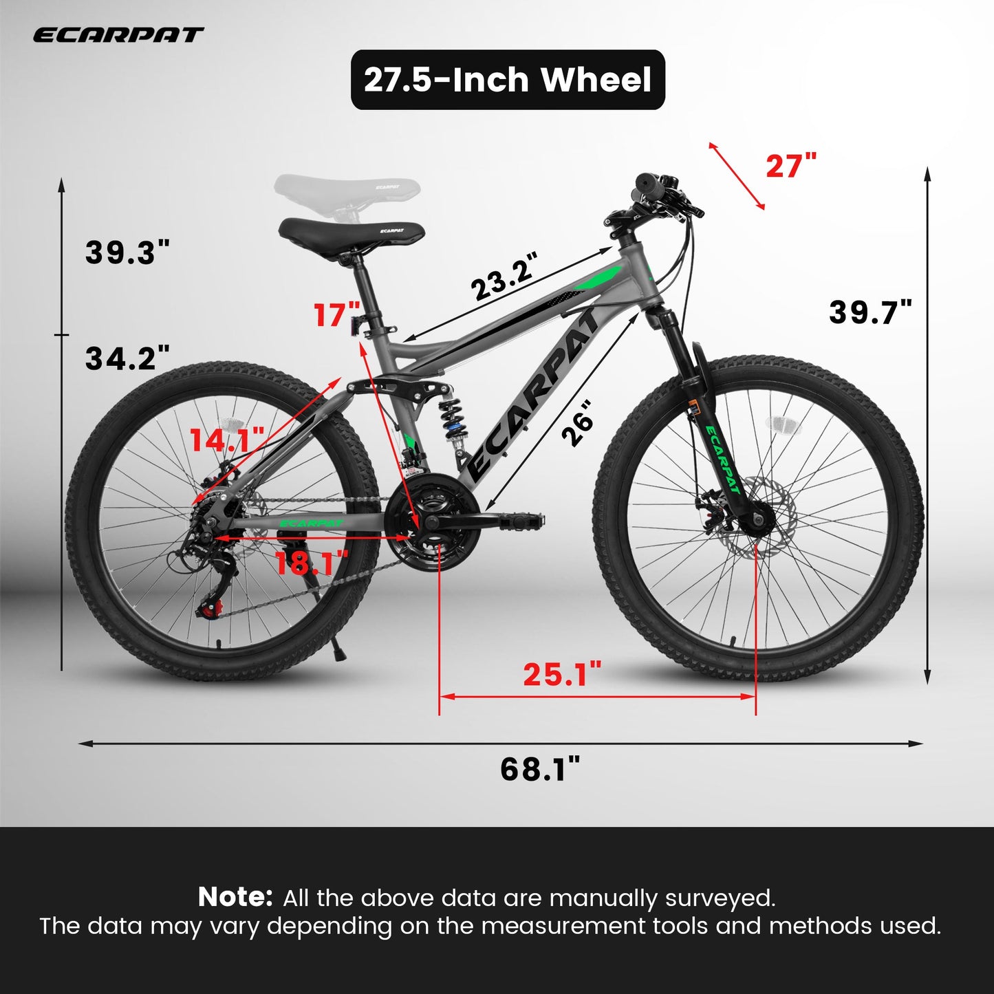 NEW A2760  27.5 Inch Full Suspension Mountain Bike, Front and Rear Dual Shock Absorbers, Mechanical Disc Brakes, 21-Speed, Suitable for Men and Women, Ideal for Travel and Fitness Enthusiasts