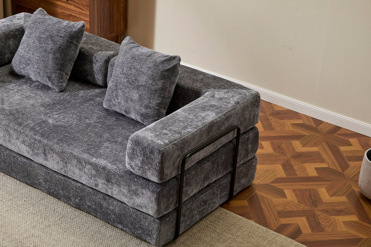 NEW Floor Couch,Compression Sofa,Convertible Floor Sofa Bed-with Pillow Back Support Armrest,Comfy Futon Couch Lounge Sleeper Bed,Chenile fabric,for Living Room Bedroom (DARK-GREY)