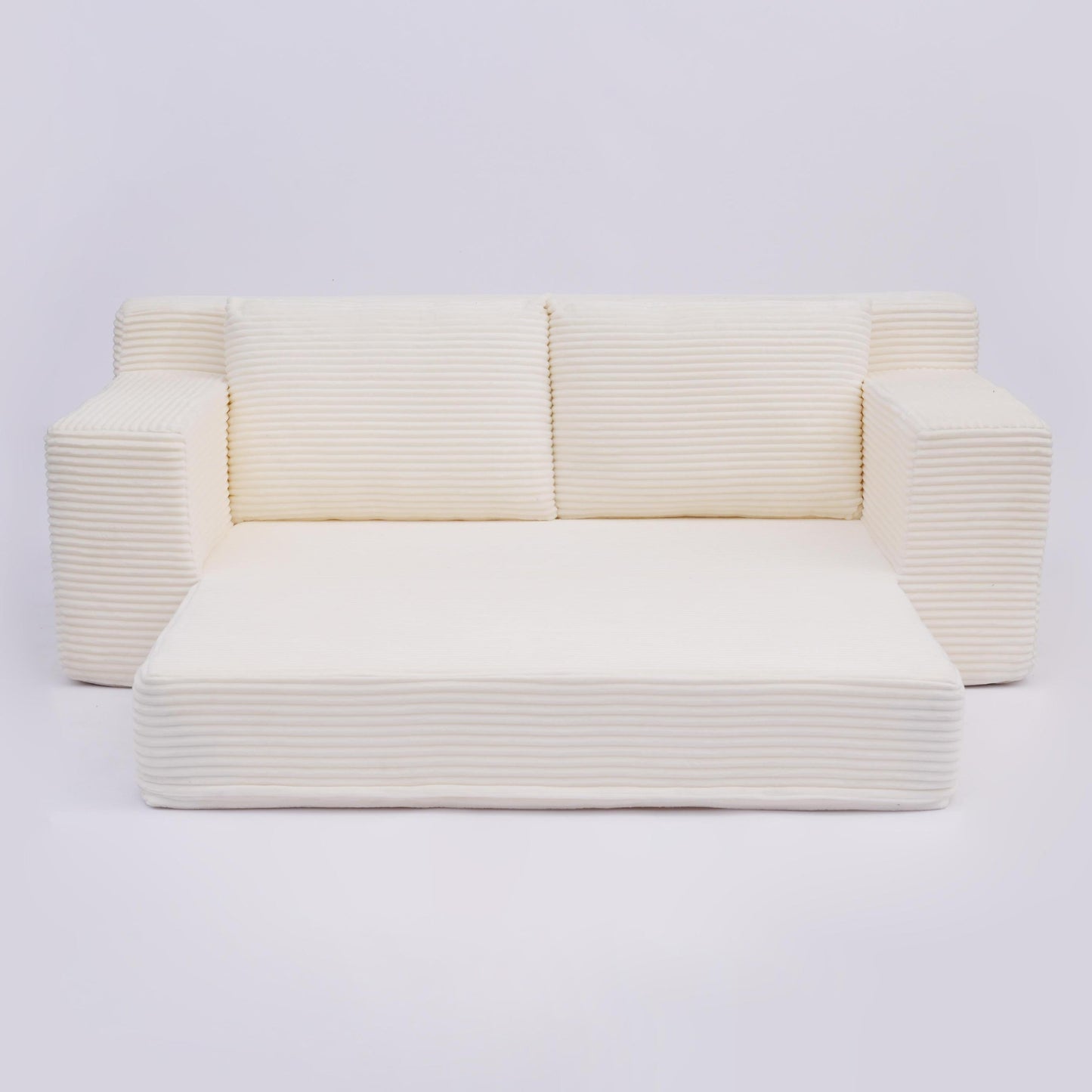 NEW Loveseat Sofa, Comfortable Deep Seat Sofa Bed, Modern Small Corduroy Couch for Living Room Bedroom,Reversible Cushion with Pillows,No Assembly Required,White
