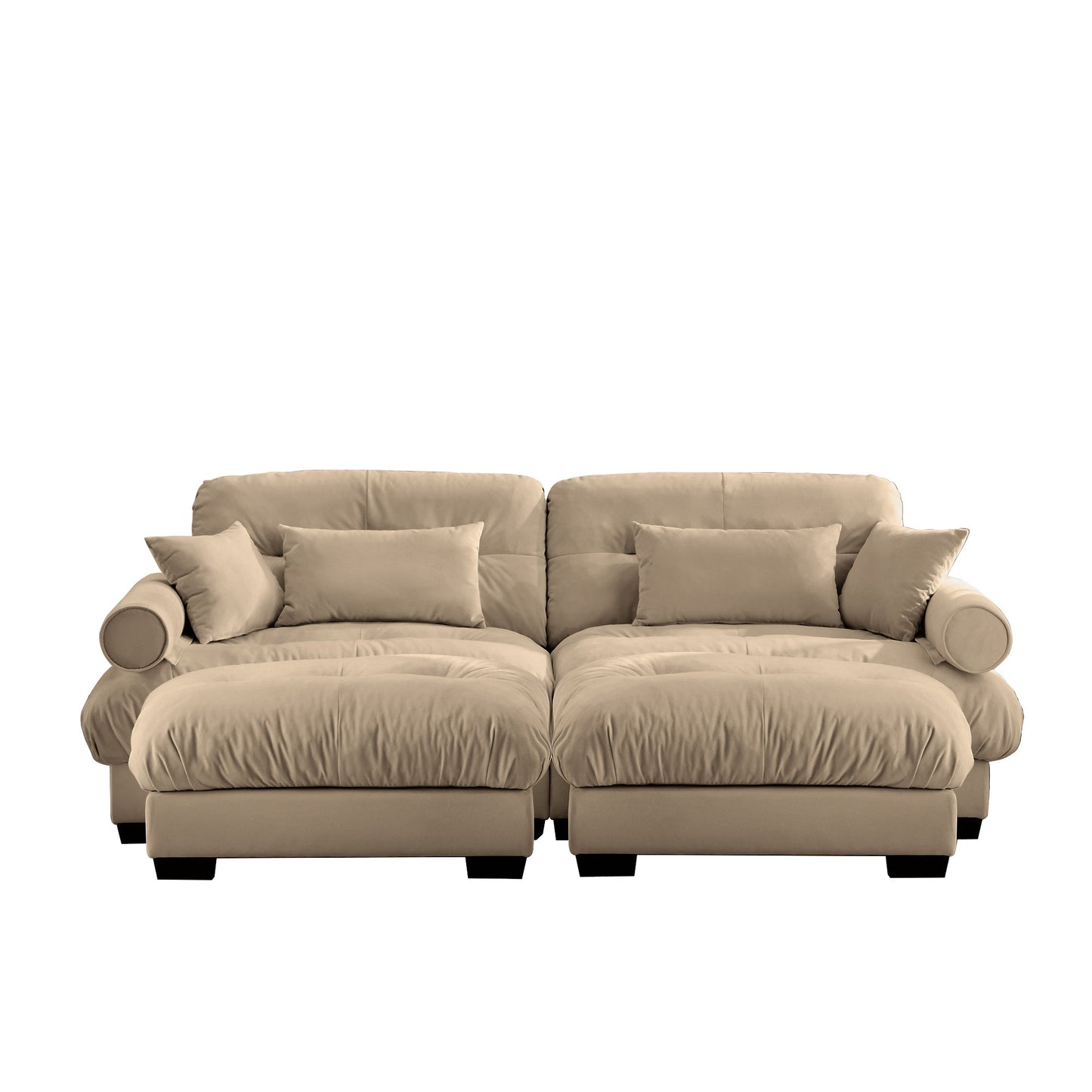 NEW Modern Camel Velvet Two-Seater Sofa with Ottoman