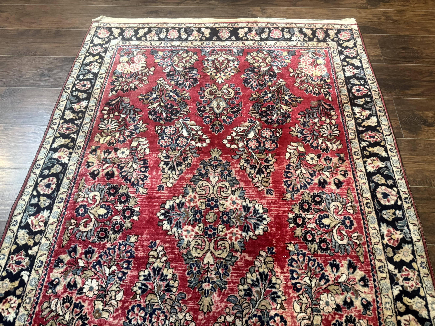 USED Antique Persian Sarouk Rug 4x7, Floral, Red 1920s Persian Wool Carpet