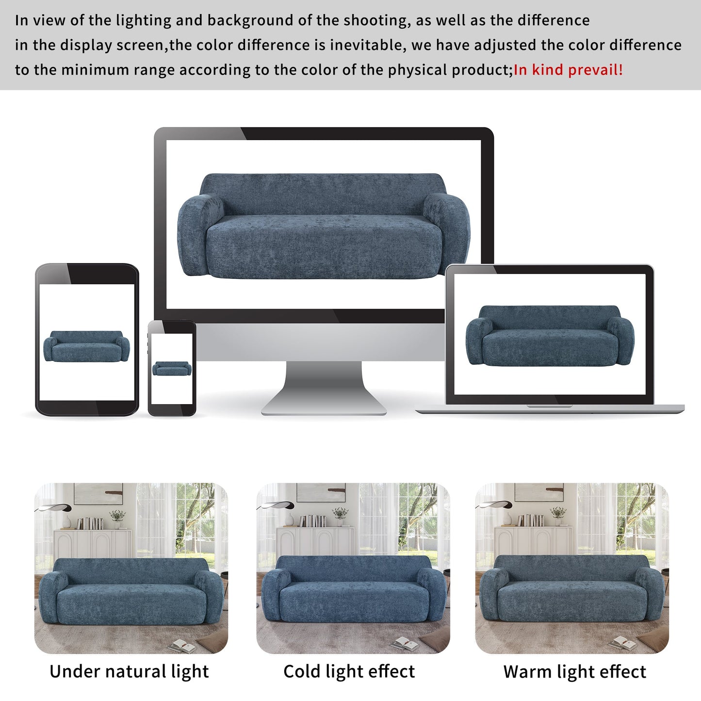 U_Style 81.5' Minimalist Compression Sofa, Curved Design, 3-Seater Casual Sofa for Living Rooms, Bedrooms, and Apartments