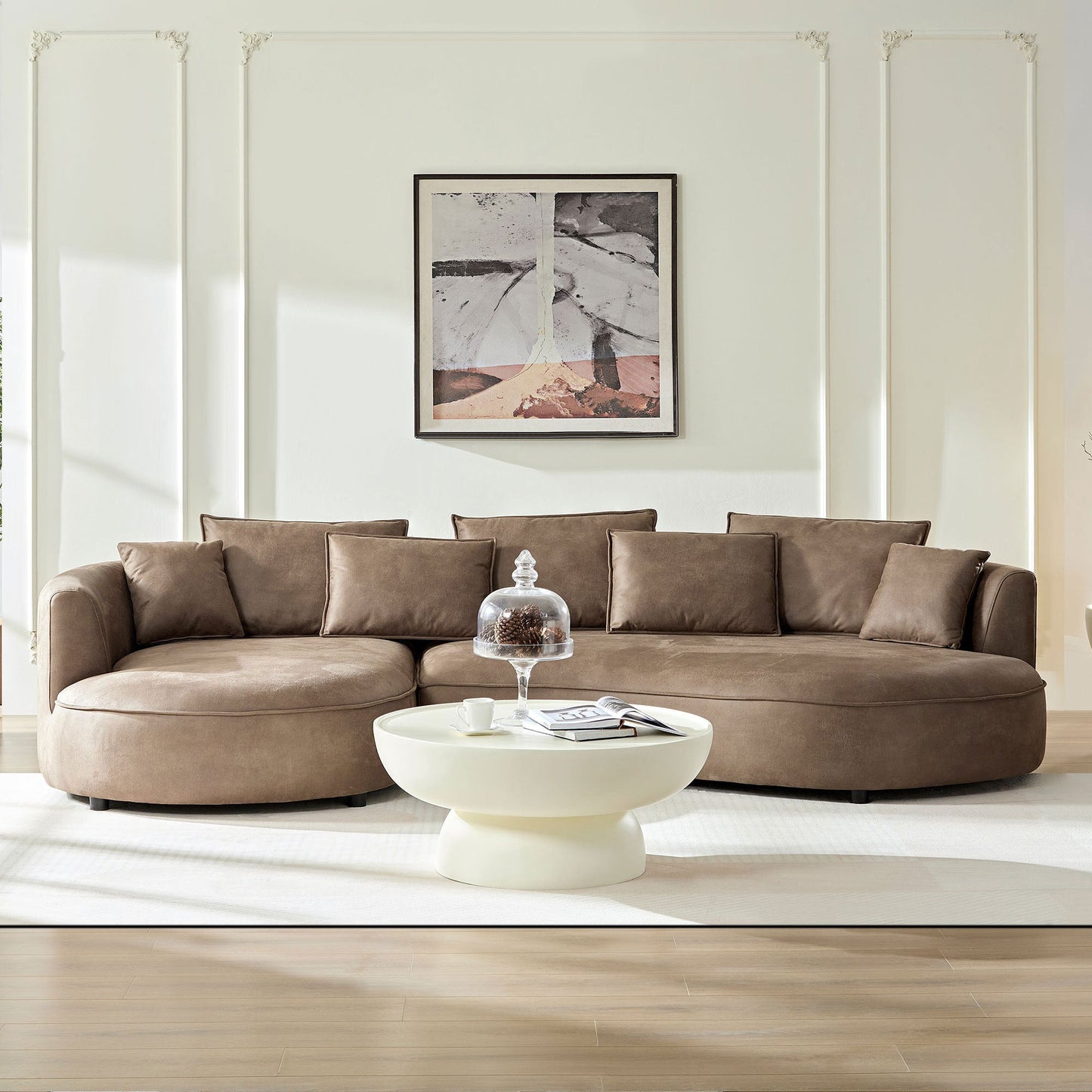NEW 128.74 Inch Modern Brown Sectional Curved Leathaire Upholstered 5-Seat Sofa Couch