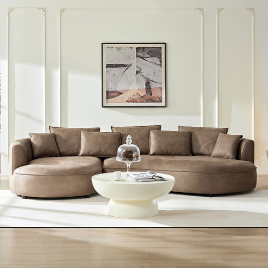 NEW 128.74 Inch Modern Brown Sectional Curved Leathaire Upholstered 5-Seat Sofa Couch