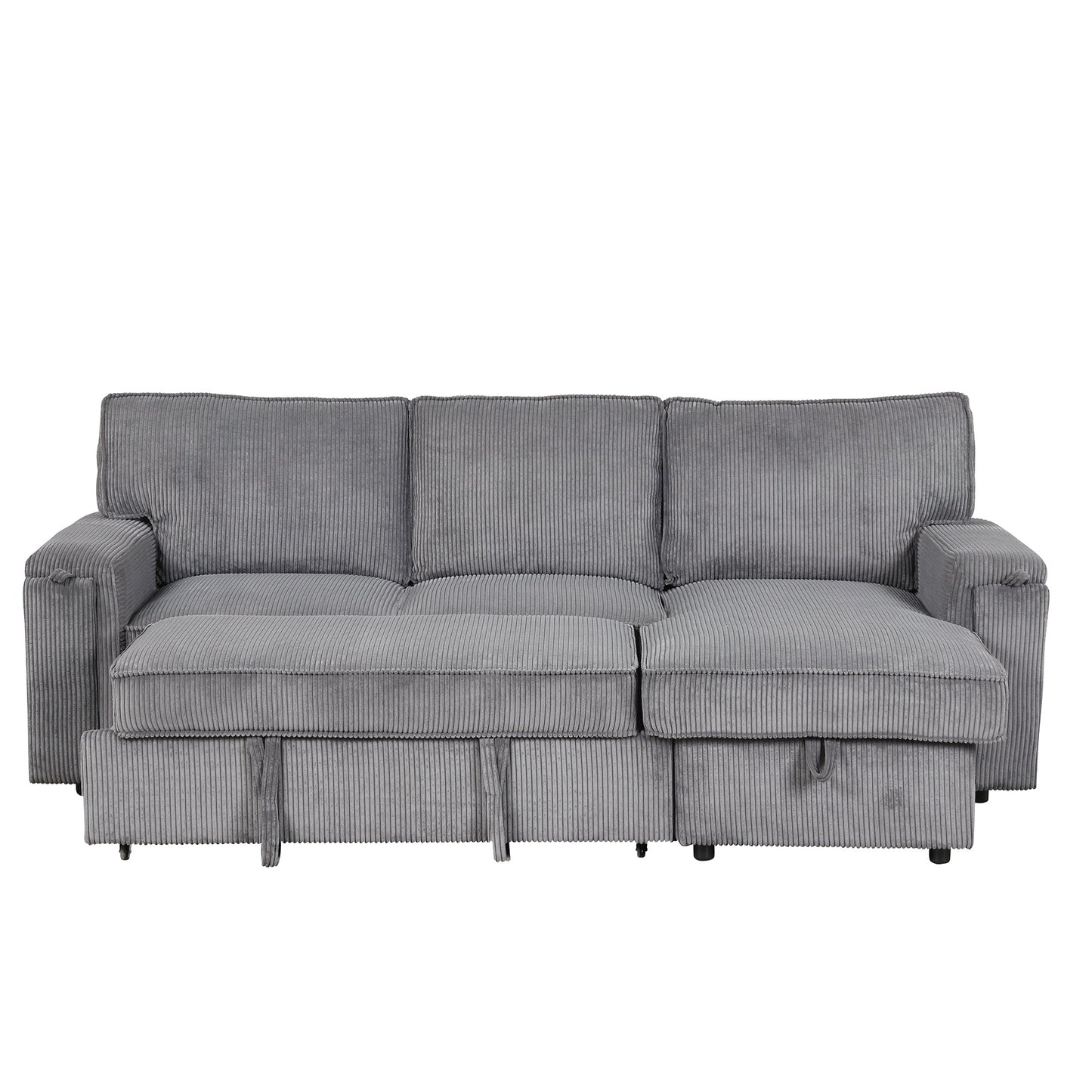 NEW U_STYLE Upholstery Sleeper Sectional Sofa with Storage Bags and 2 cup holders  on Arms