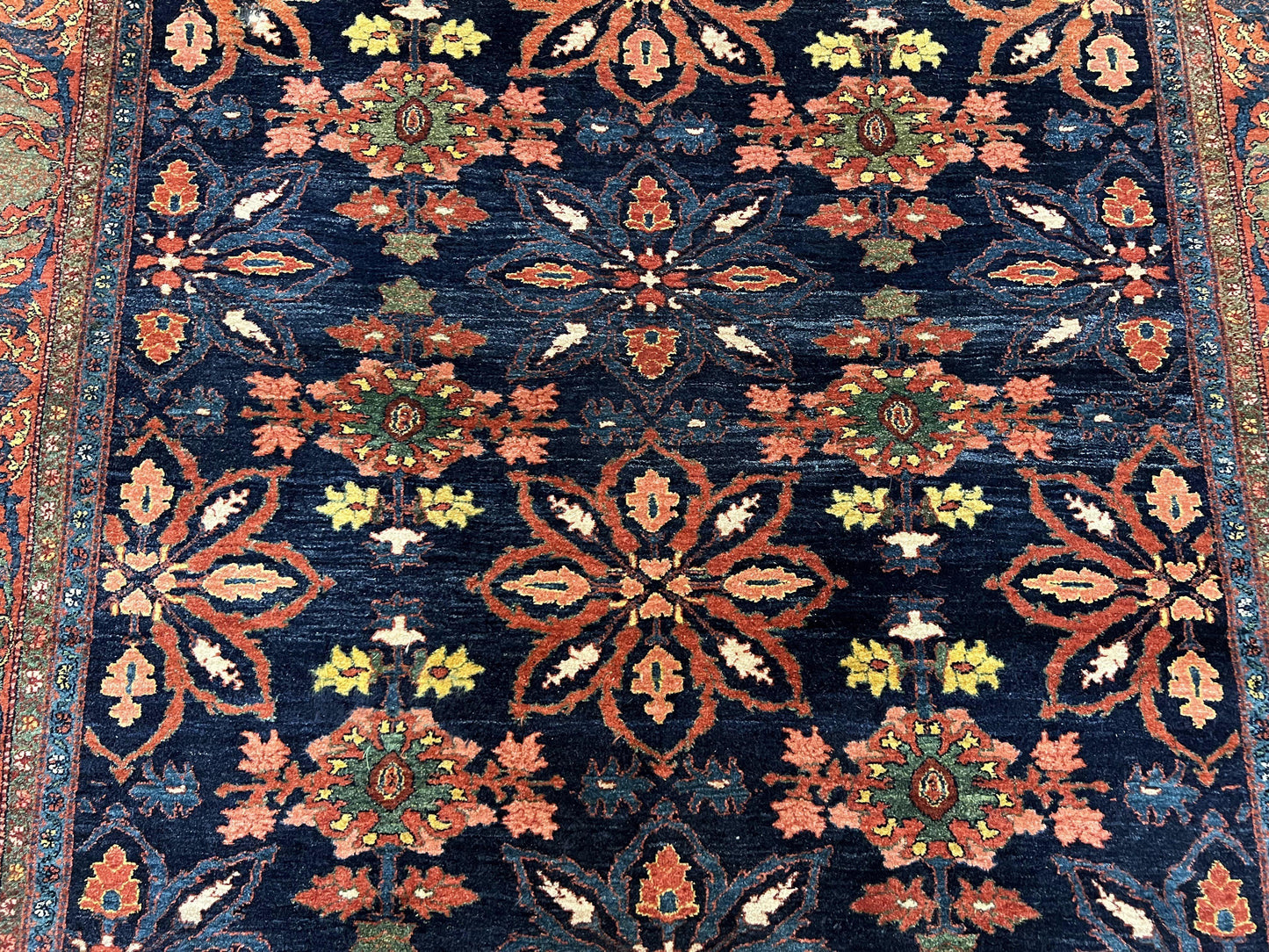 USED Wonderful Persian Rug 7x10, Navy Blue and Red, Allover Floral Pattern, Bidjar Carpet, Authentic Oriental Rug 7 x 10, Wool Hand Knotted Rug