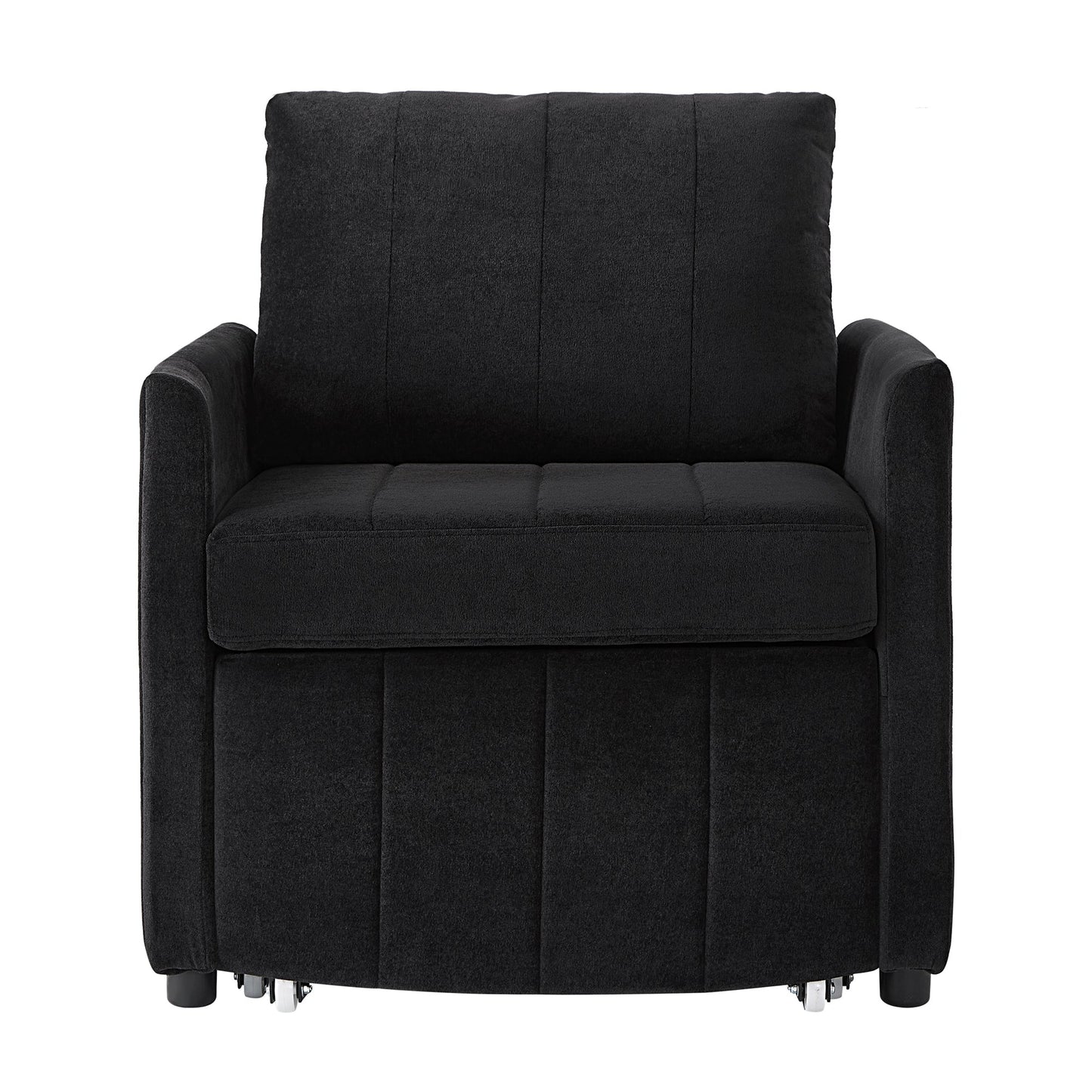 NEW Black Chenille Upholstered Convertible Sleeper Sofa with 5-Position Backrest Side Pockets Storage