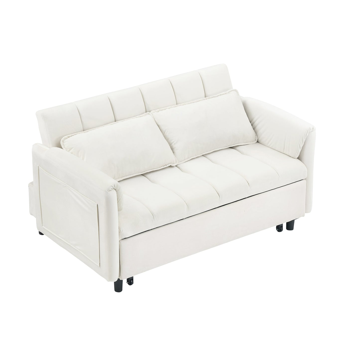 NEW 52 Beige Modern Velvet Sofa Pullout Bed Small Loveseat Casual Sofa with Pillow Pockets