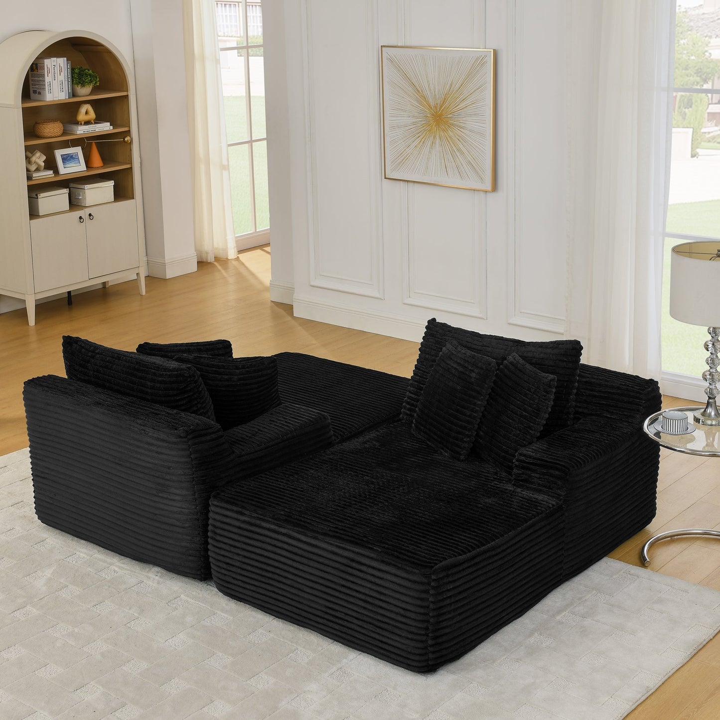 NEW Two-seater lazy sofa lounge chair,Compressed sofa no assembly required, made of velvet fabric, fluffy modern  lounge chair, used for indoor living rooms and bedrooms-Black