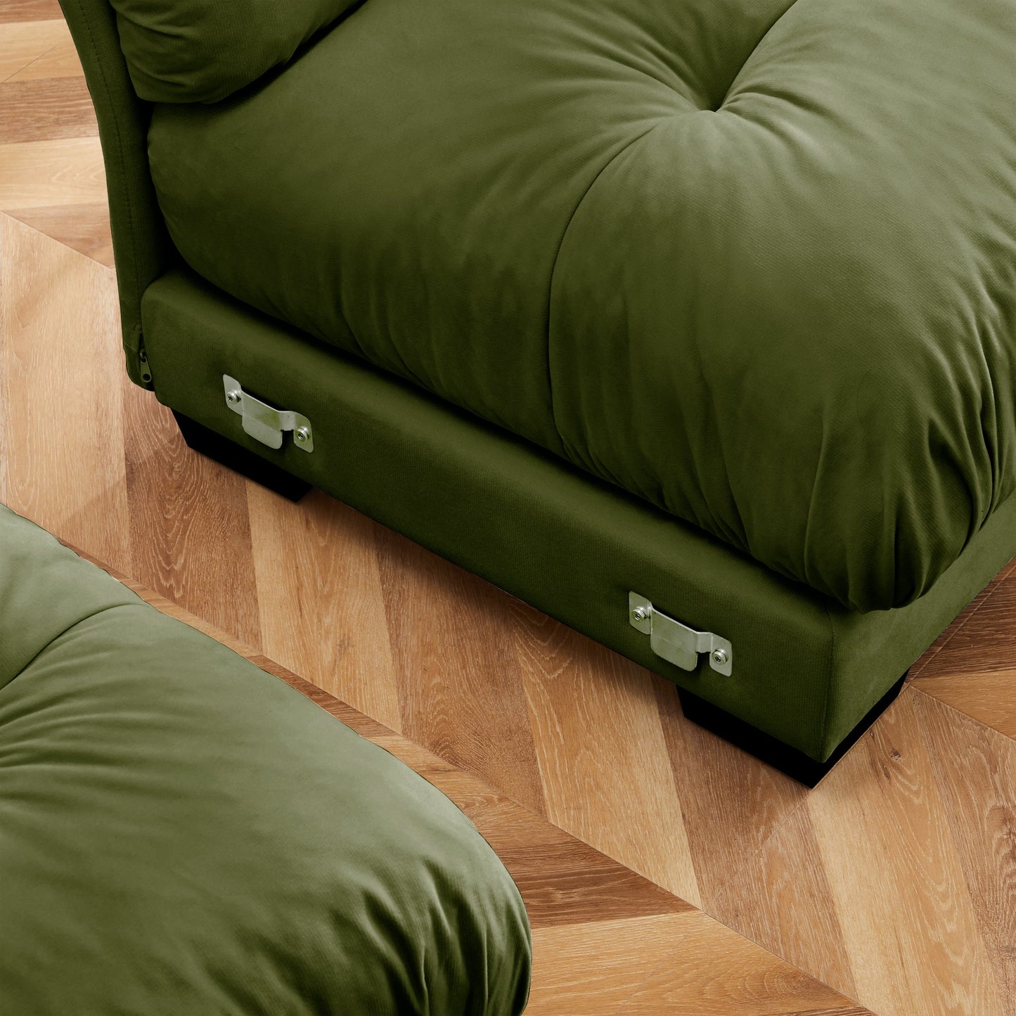 NEW Olive Green Velvet Upholstered U Shape Modular Sectional Sofa Couch with Movable Ottomans