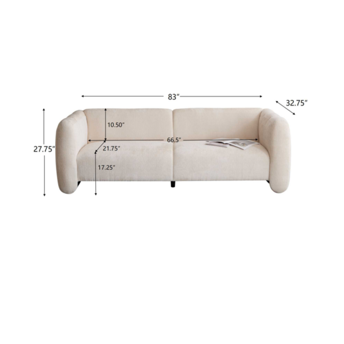 NEW Tonson Wave Design 3-Seater Sofa, Beige Fabric, 83 Inches