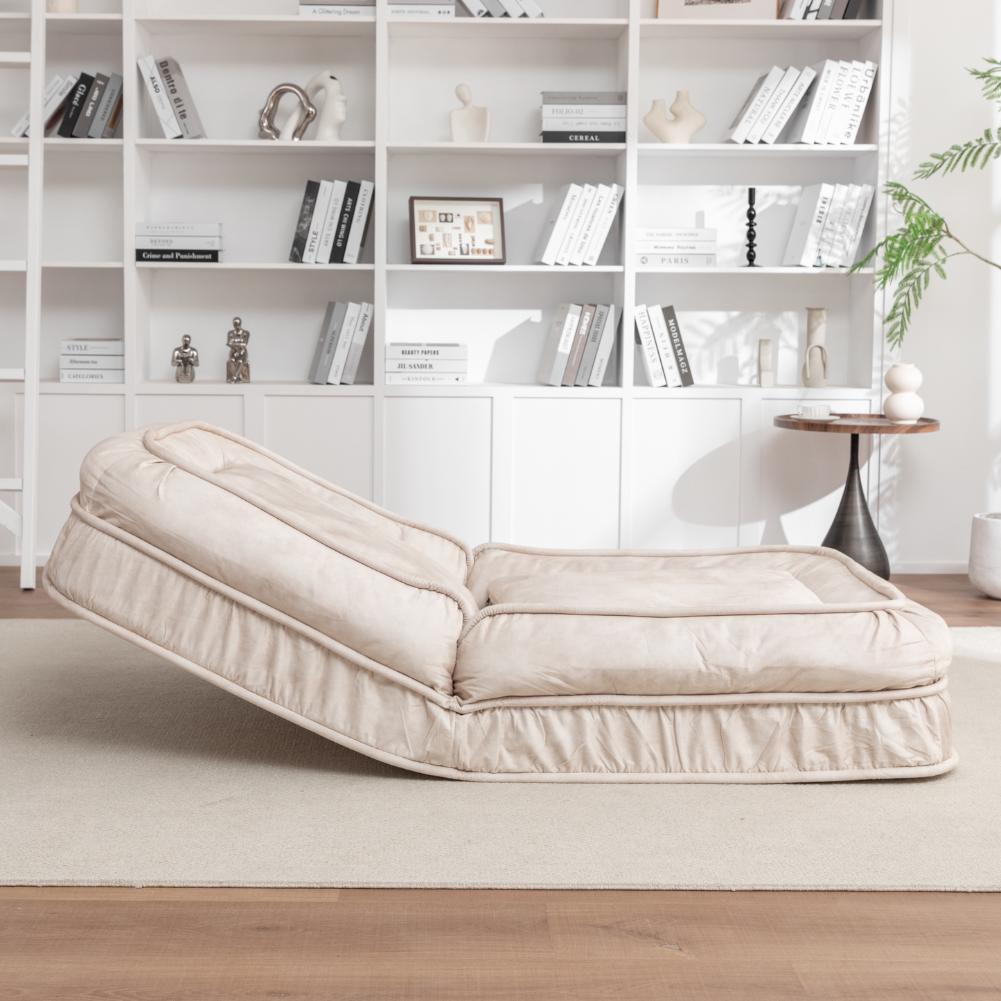 NEW 5 Adjustable Position Beige Velvet with Foam and Iron Upholstered Dog Bed for Adults and Pets - Bean Bag Floor Sofa with Massage Pillow & 2 Soft Pillows