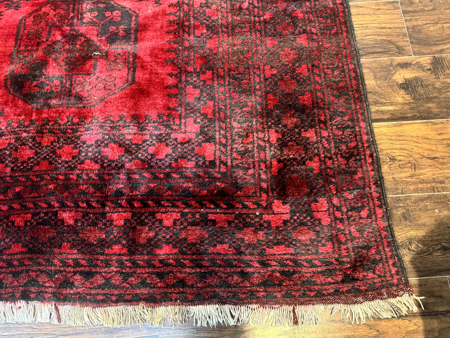 USED Afghan Turkoman Rug 9x10, Red Beshir Carpet, Tribal, Wool, Antique