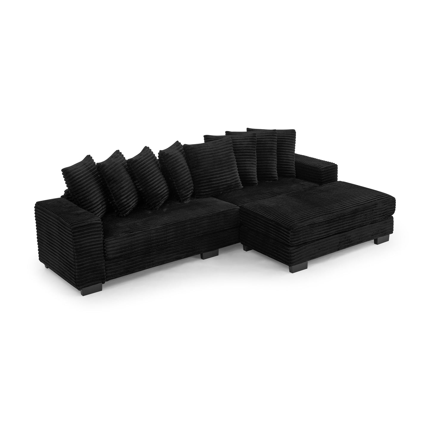 NEW Black Corduroy Tufted Upholstered L-Shaped Modular Convertible Sleeper Sectional Sofa Couch