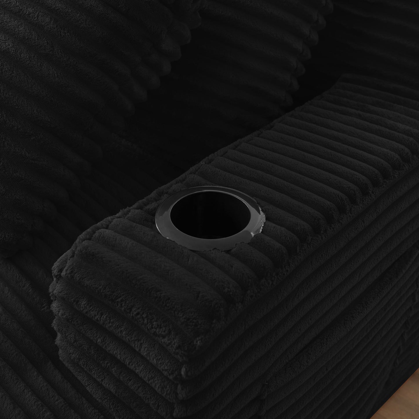 NEW Fluffy Black Corduroy Modern Compressible Double Chaise Lounge Loveseat Sleeper with Cupholders