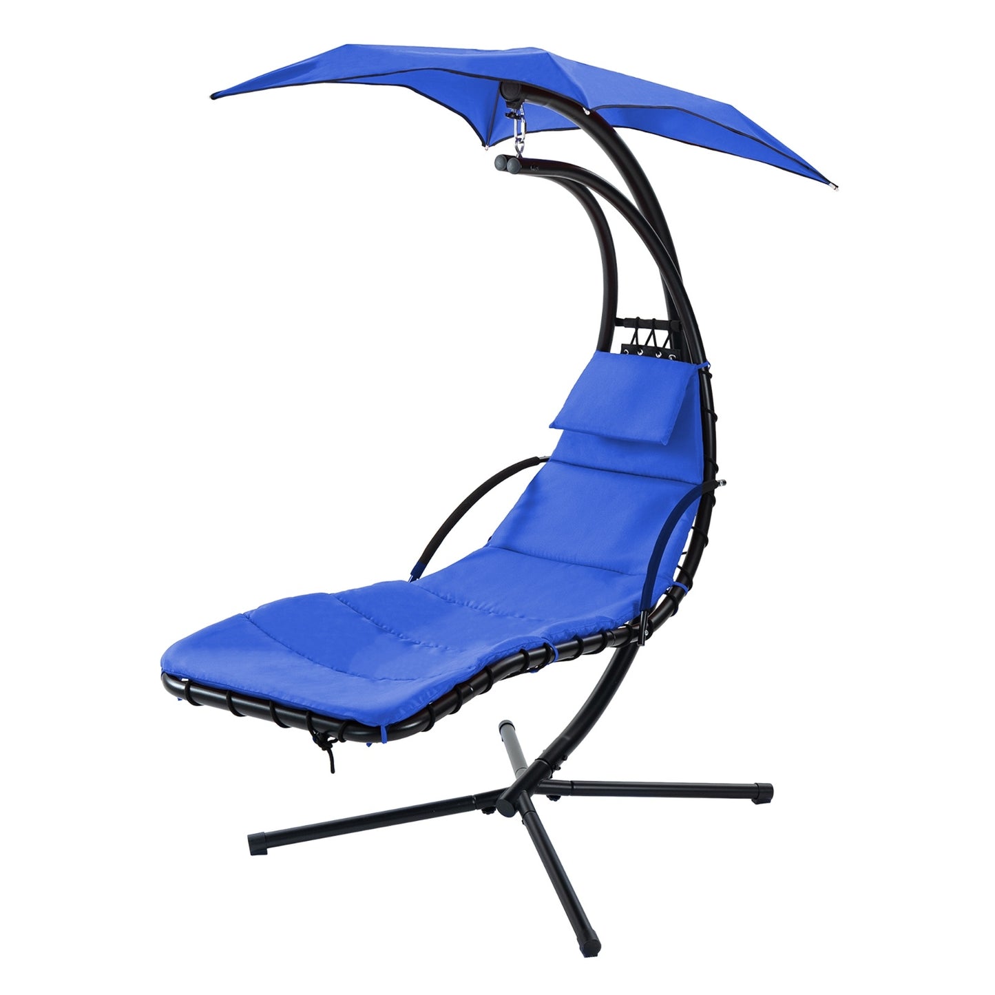 NEW Navy Blue Hanging Chaise Lounger With Removable Canopy Outdoor Swing Chair With Built-in Pillow