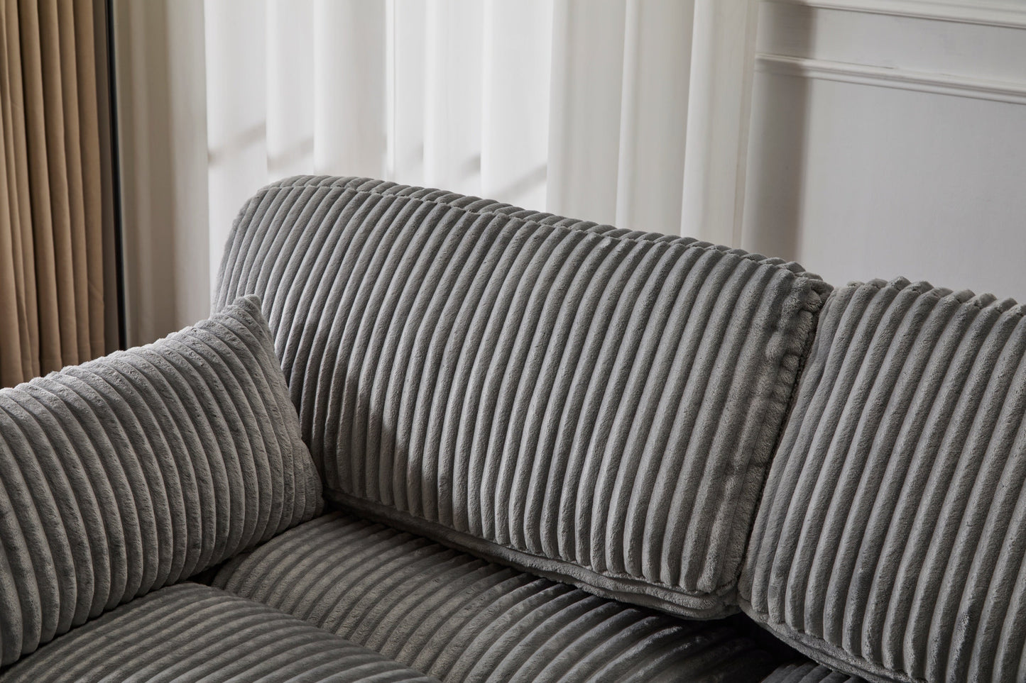 NEW Indoor Grey Corduroy Oversized Upholstered Double Chaise Lounge Chair Oversized Upholstered Sleeper Cloud Couch Deep Seat Luxury Sectional Sofa Bed Chaise Lounge