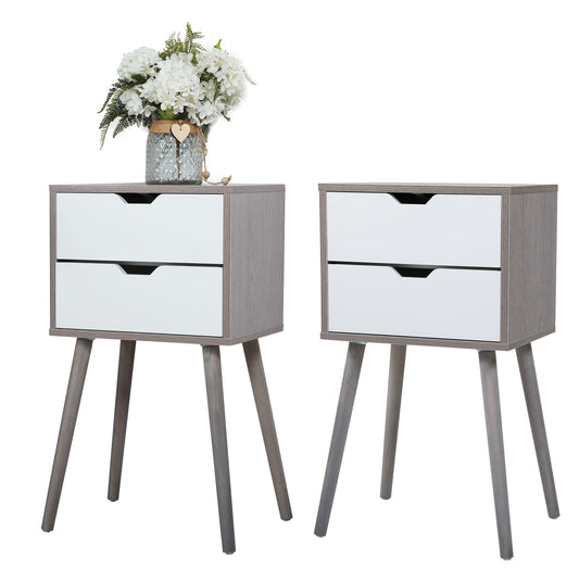 NEW Set of 2 Wooden Modern Nightstand with 2 Drawers and 4 Solid Splayed Legs Living Room Bedroom Furniture