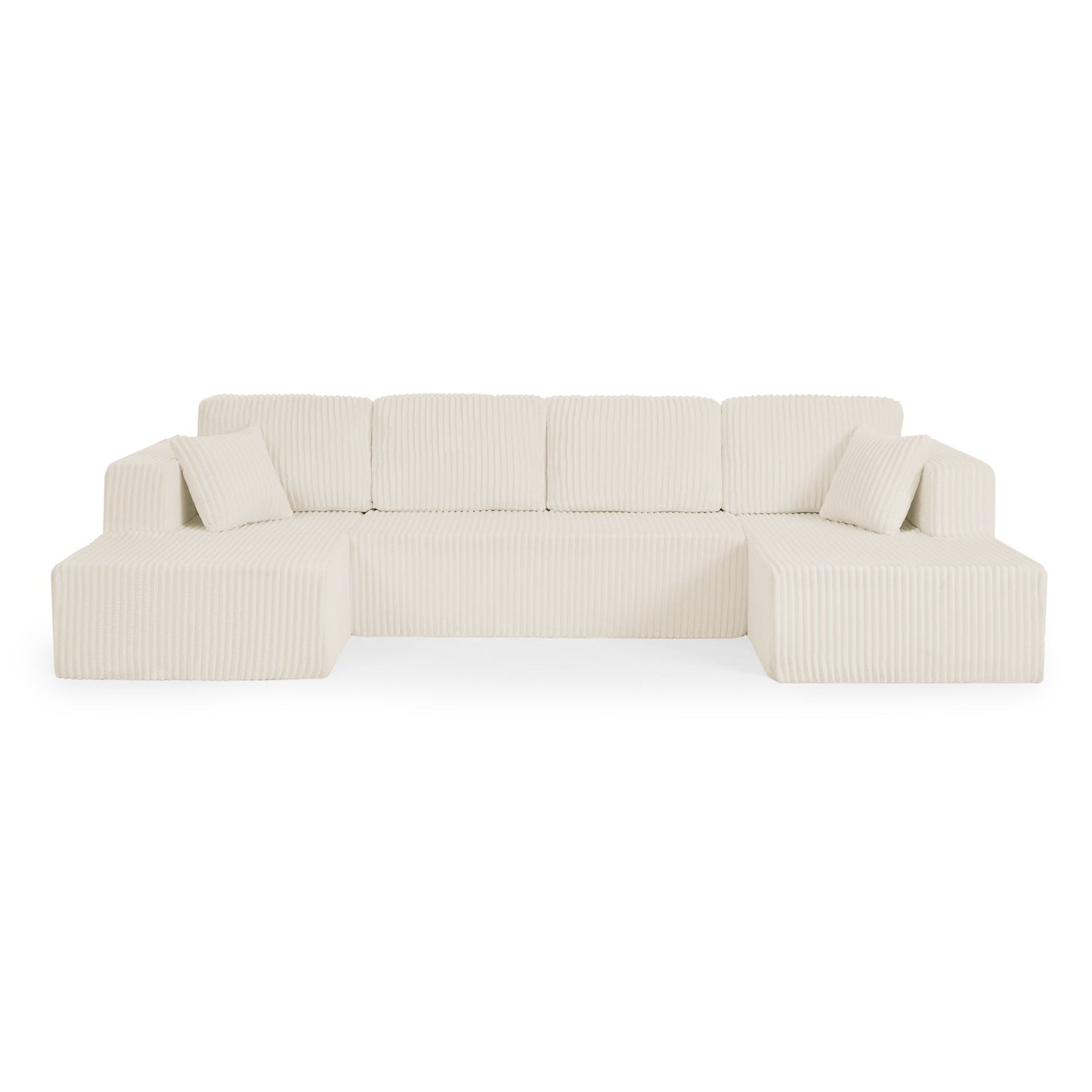 NEW Modern Minimalist U-Shape Beige Corduroy Modular Sectional Sleeper Sofa