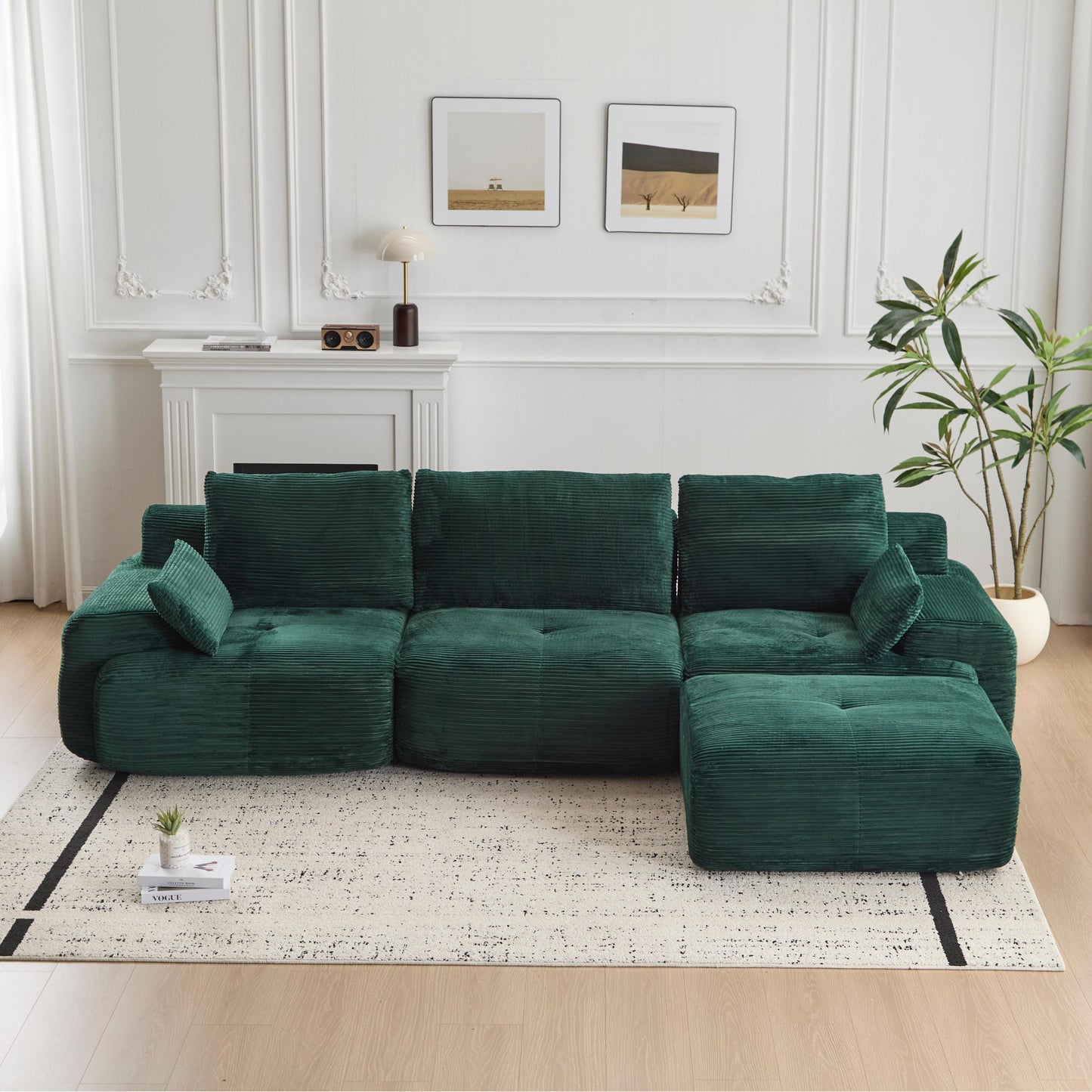 NEW Modern Memory Foam Compressed Sofa,Large Sectional Couches for Living Room,Pet-Friendly Cloud Modular Sectional Sofa,Corduroy Fabric,Extra Deep Loveseat,No assembly required,Green