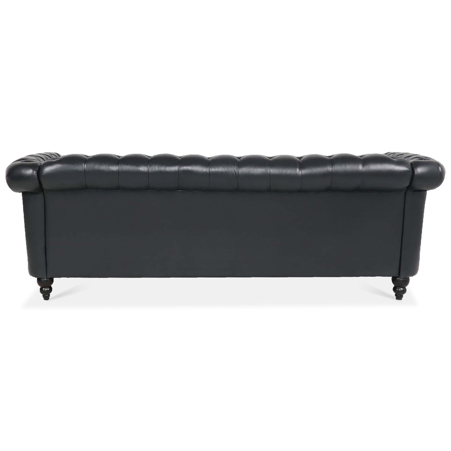 NEW 84.65' BLACK PU Rolled Arm Chesterfield Three Seater Sofa Couch