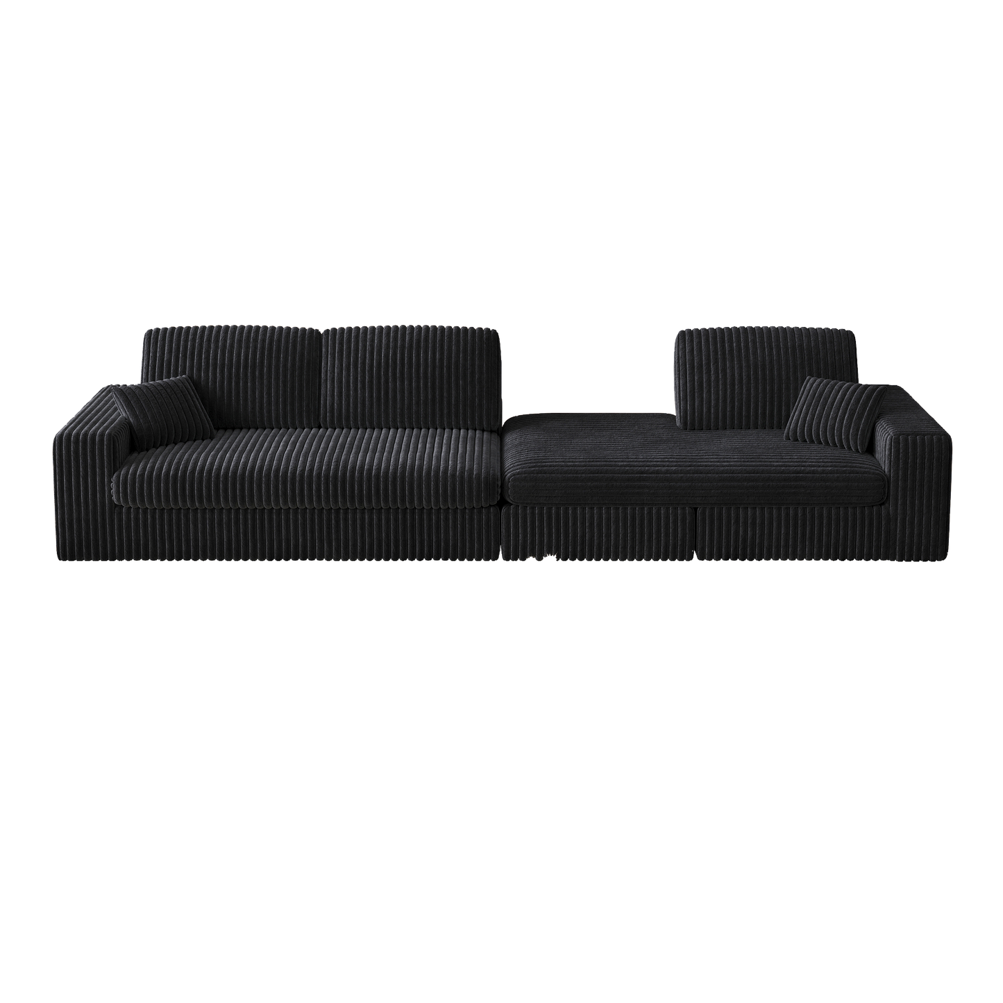 NEW 114.5' Modern Corduroy Modular Foam Sofa Recliner Seat Reversible 2-in-1 Sofa Recliner L-Shaped Combination with Three Cushion Neck Pillow Combination and Two Throw Pillows