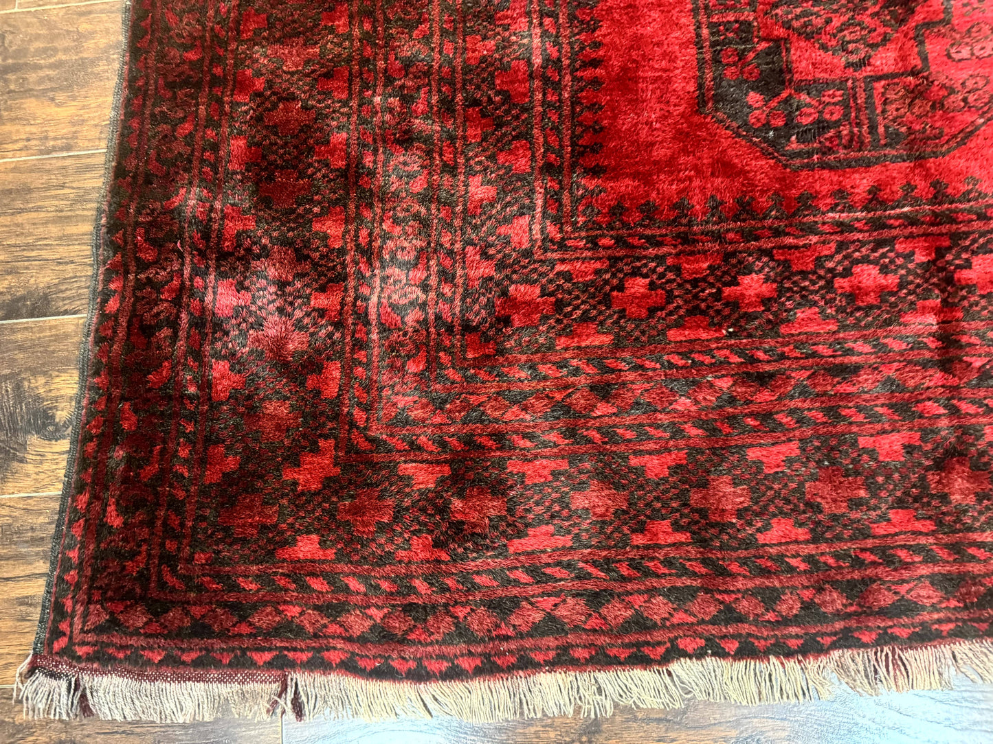 USED Afghan Turkoman Rug 9x10, Red Beshir Carpet, Tribal, Wool, Antique