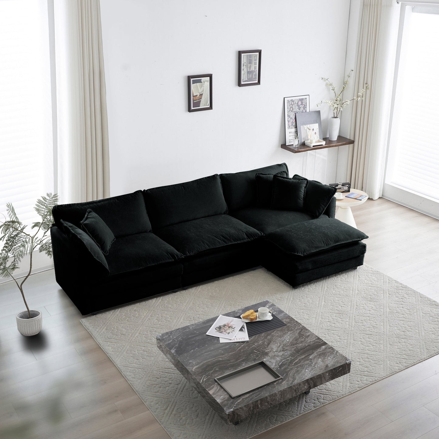 NEW Black Combination Comfy Upholstered Modular Oversized L Shaped Sectional Sofa