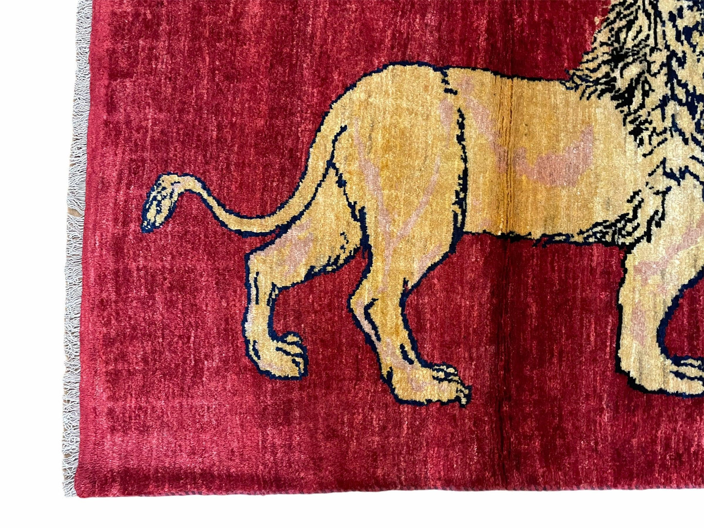 NEW 3 X 5 Handmade Hand-Knotted Quality Wool Rug New Vintage Lion Red Pictorial