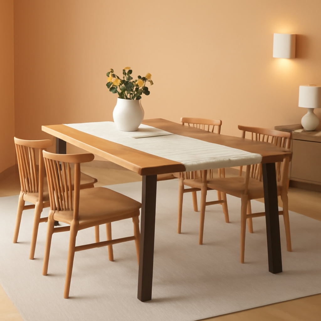 NEW Acacia Wood Dining Table For 6 With Iron Legs IndoorOutdoor