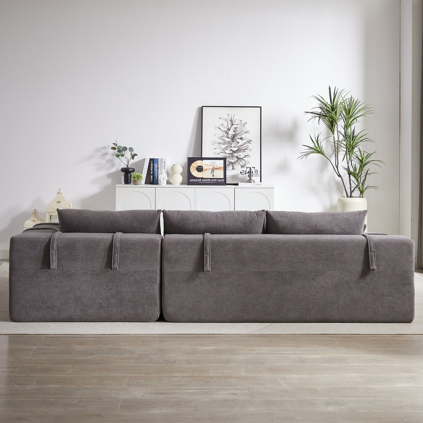 NEW Modern Chenille Upholstered Modular L Shaped Sectional Sofa Couch Set L Shaped Sectional Sofa Couch Set with Six Pillows